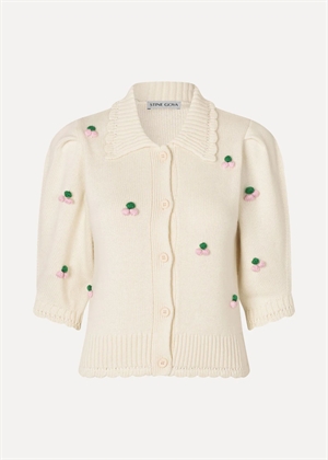 Bubble knit midweight wool polo cardigan Vanilla Stine Goya 